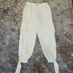 Super Cute Linen Blend Cargo Joggers with Bottom Ties